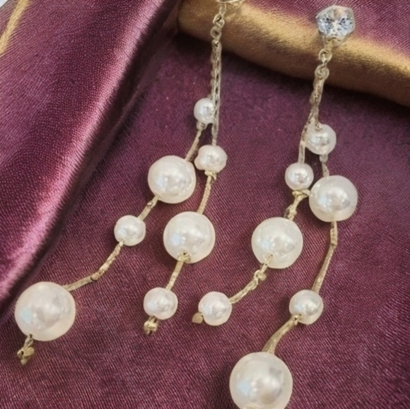 BOSTON PROPER PEARL CASCADE ALLOY EARRINGS - Picture 3 of 5